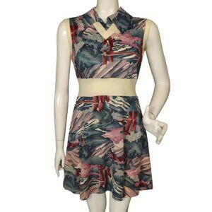 VINTAGE Dress, S, Handmade, Ribbed contrast, Collared, Sleeveless, Abstract